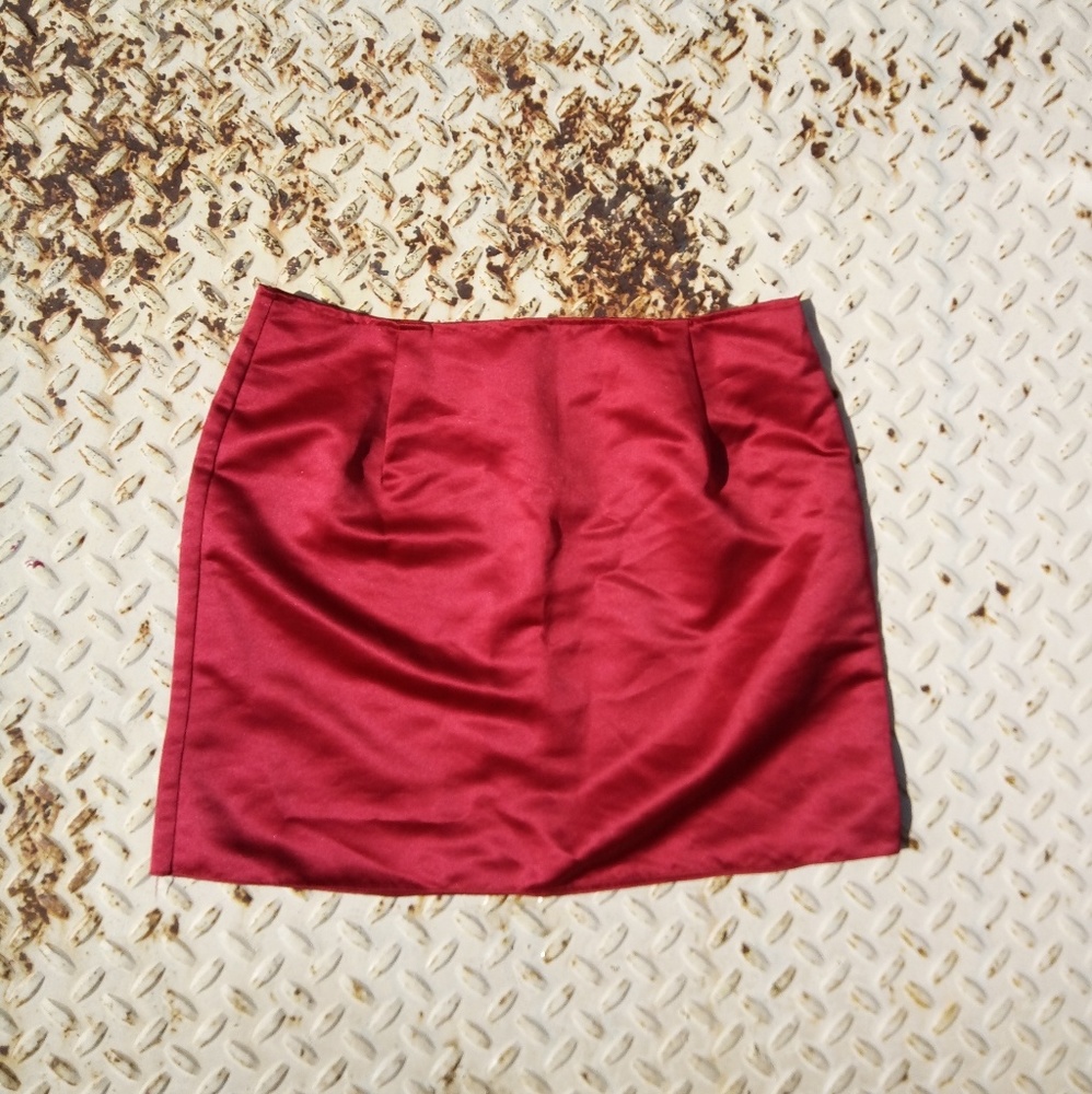 ➕Red Satin Mini Skirt Shiny Club XL